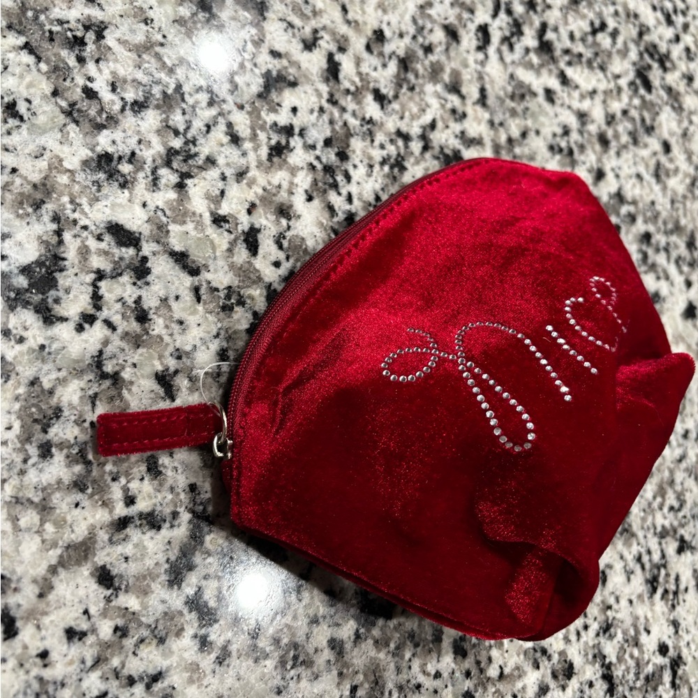 Red Velvet Pouch with Rhinestone Design - Picture 6 of 7